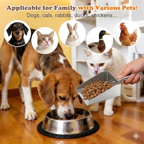 304 Stainless Steel Ice Scoop, Heavy Duty Large Metal Flour Scoop 6-inch Wide High-Capacity for Flour Livestock Poultry Pet Food and Bird Seed Comfortable Grip Handle Easy to Clean (50OZ) - size: 50OZ