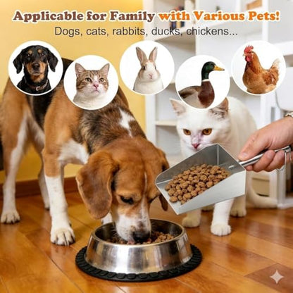 304 Stainless Steel Ice Scoop, Heavy Duty Large Metal Flour Scoop 6-inch Wide High-Capacity for Flour Livestock Poultry Pet Food and Bird Seed Comfortable Grip Handle Easy to Clean (50OZ) - size: 50OZ