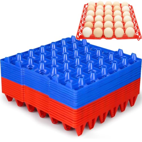 16 Pack Plastic Egg Tray Egg Crates, 30 Egg Flats Stackable, Reusable Egg Storage Trays for Chicken Coop & Farm, Large Plastic Egg Holder for Collecting, Storing & Transporting Eggs - color: Red+Blue