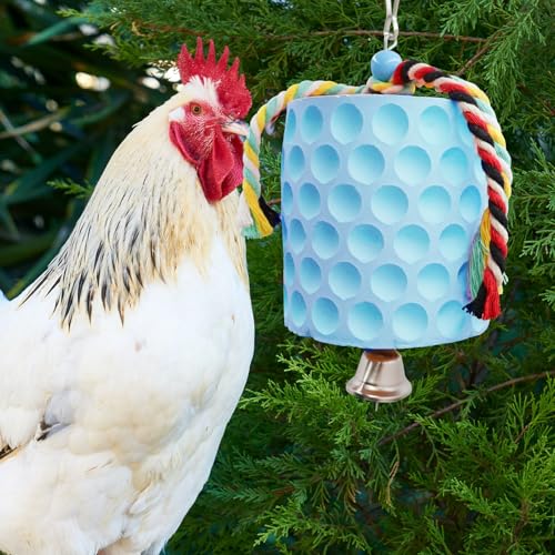 Oooct Large Chicken Chewing Toy, Chick Beak Grinding Calcium Stone with Bells, Chicken Coop Accessories, Cage Toys for Cockatiel Parakeet Parrot Budgies Rat Hamster Rabbit Bunny Blue - color: Blue