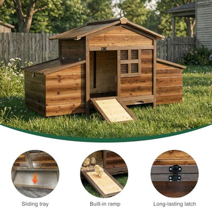 Chicken Coop, Large Wooden Chicken House with 2 Nesting Boxes, Outdoor Hen House Chicken Hutch, Poultry Pet Cage for Lawn Backyard