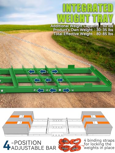 6ft Heavy Duty Drag Harrow for ATV, UTV, Tractor - Adjustable Tow Behind Leveling Rake with Weight Tray for Driveway Grader, Lawn, Field, Pasture, Food Plot Maintenance, Green(72 inch) - size: 6 ft