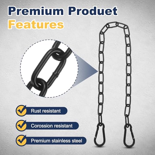 PATIKIL Gate Chain Lock, 18 in x 3mm Chain Dia Alloy Steel Hanging Chain Lock with 2 Open Clasps for Stall Barn Fence Gate Hammock Swing Punching Bags Sandbag Yoga Gym, Black - size: 18inch x 3mm