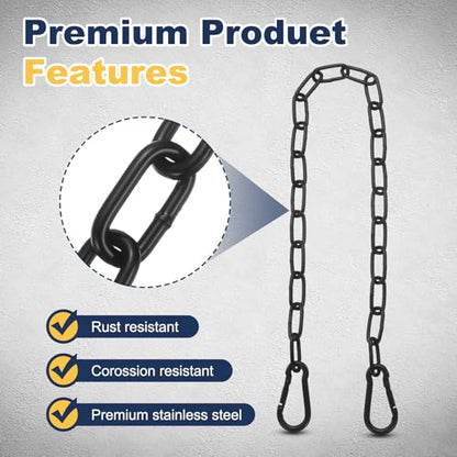 PATIKIL Gate Chain Lock, 23 in x 4mm Chain Dia Alloy Steel Hanging Chain Lock with 2 Open Clasps for Stall Barn Fence Gate Hammock Swing Punching Bags Sandbag Yoga Gym, Black - size: 23inch x 4mm