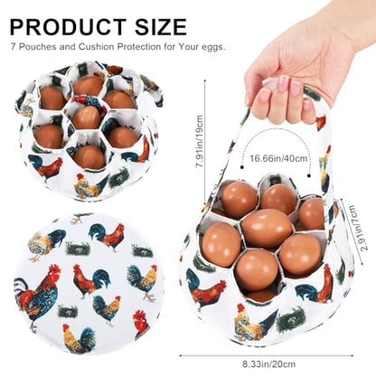Egg Collecting Basket, Canvas Egg Basket for Gathering with 7 Pouches for Chicken, Duck, Goose, Bird, Various Poultry Collection (Grass-nest chicken) - style: Grass-nest chicken
