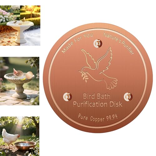 Copper Disk for birdbath, Chicken,Dogs & Cats Water Feeder, 99.9% Pure Copper Disk, Physical Safe Clean Water, Universal Fit for Outdoor Birdbaths, Pets Water Bowls,Year-Round Use (1 Pcs) - style: 1 pcs