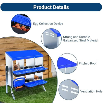 Chicken Nesting Boxes,6 Compartment Nesting Boxes for Laying Eggs with Legs,Wall Mount Poultry Roll Away Chicken Laying Boxes,Easy Egg Collection,Cleanable Pull Out Hen Roosting Boxes