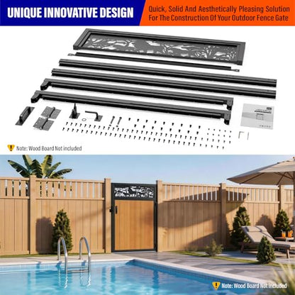 4x6FT (46.78" W X 70.8" H) 201 Stainless Steel Anti Sag Wooden Fence Gate Kit Heavy Duty Garden Gate Frame Hardware Kit Reinforcement (Left/Right Free-Installation) - size: W4xH6 FT-Lion