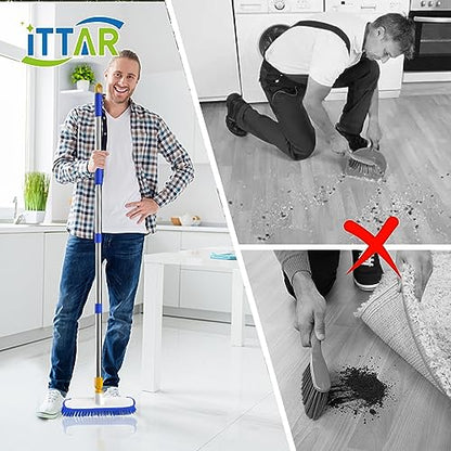ITTAR 55" Extendable Floor Scrub Brush, 12" Wide Heavy-Duty 2-in-1 Scrub & Squeegee Deck Brush for Tile Grout Shower Floor, Kitchen, Restaurant, Patio & Garage Cleaning - color: Blue&white