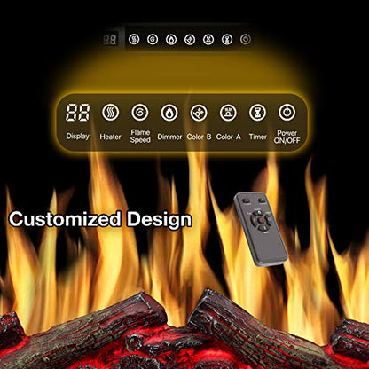 R.W.FLAME 36" Electric Fireplace Insert, Realistic Log Recessed Electric Stove Heater, 4 Color Adjustable Flames, 8 H Timer, 5 Brightness Settings, 750/1500W Touch Screen, Remote Control (37''X27'')