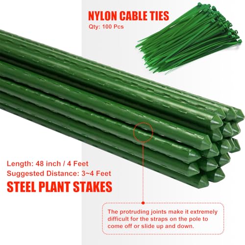 2 Rolls x 100' Feet/Roll - Plastic Garden Fence Roll, Pets Animals Barrier Fence Set, 48" Inch Steel Plant Stakes Posts and Zip Ties Included, Customizable Size Cuttable Fencing