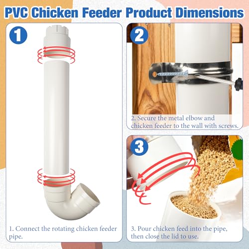 Homar 2pcs PVC Pipe Chicken Feeder, Waste-Free Chicken Feeder PVC The Sturdy and Durable PVC Material is Rodent-Proof and Can Withstand All Kinds of Weather and Birds 19.3“ L X 6.7” W X 3.8" Id - size: 2pc