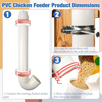 Homar 2pcs PVC Pipe Chicken Feeder, Waste-Free Chicken Feeder PVC The Sturdy and Durable PVC Material is Rodent-Proof and Can Withstand All Kinds of Weather and Birds 19.3“ L X 6.7” W X 3.8" Id - size: 2pc