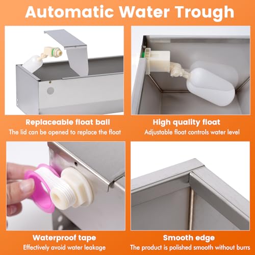Automatic Large Dog Water Bowl Dispenser Outdoor Stainless Steel Automatic Livestock Water Trough Large Capacity Auto Fill Dog Waterer with Float Valve, for Chicken Geese Duck Goat Pig - size: 2 Gal