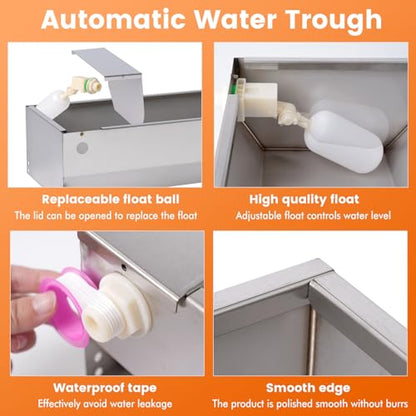 Automatic Large Dog Water Bowl Dispenser Outdoor Stainless Steel Automatic Livestock Water Trough Large Capacity Auto Fill Dog Waterer with Float Valve, for Chicken Geese Duck Goat Pig - size: 2 Gal