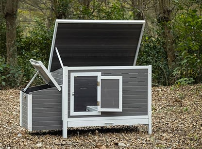 New Age Pet ECOFLEX Fontana Premier Chicken Barn, Weather Resistant Gray Coop with Easy Clean Pull Out Tray, Nesting Box, Hinged Roof, Easy No Tool Assembly for 2 to 4 Chickens