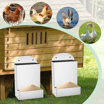 Chicken Feeder,Wall Mounted Galvanized Steel Automatic Chicken Food Dispenser,Hanging Poultry Feeder Outdoor Animal Food Container for Cages,Bunny Chicken Guinea Pig Small Animal,Coop Accessories