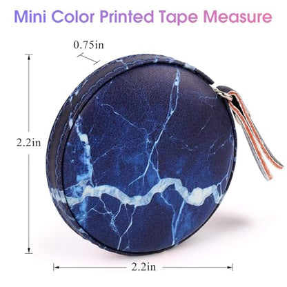 Retractable Mini Tape Measure, Auto-Retract, Premium Leather Tape Measure, Dual-Sided Ruler, Ideal for Fabric Cutting, Body Measurements, and Handicrafts (Dark Blue Marble) - color: Dark Blue Marble