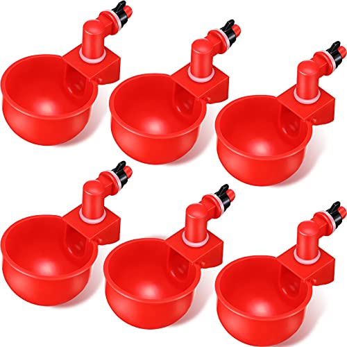 Patelai Chicken Water Cups, Chicken Waterer Cups Summer Water Feeder Cup 3/8 Inch Thread Automatic Filling Waterer Poultry Drinking Bowl for Duck Turkey Bunny(Red,6 Pieces) - color: Red