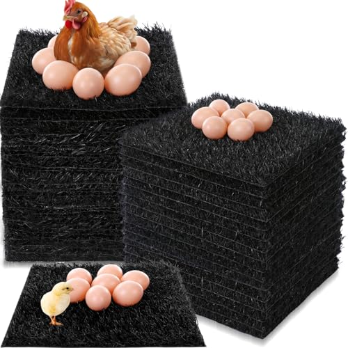 Hoteam 24 Pack Chicken Nesting Box Pads 12"x12"x1.2" Washable Nesting Pads for Chickens Thick Artificial Grass Turf Mats Mat Accessories Liners for Hen Coop and Pet Garden Lawn Indoor Outdoor (Black) - color: Black