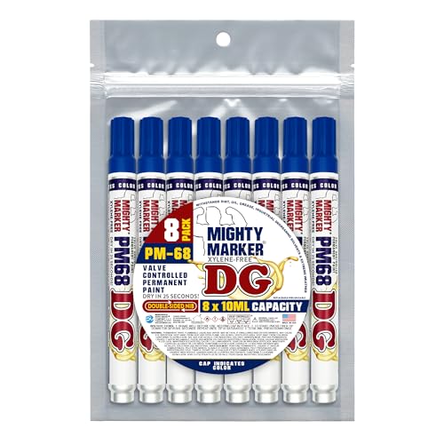 PM-68 DG Paint Markers, Heavy Duty Industrial Paint Markers, Ketone-Based, Xylene Free, Quick Dry, Degrease Resistant, Made in USA, Blue 8 Pack - color: Blue