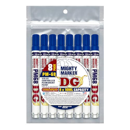 PM-68 DG Paint Markers, Heavy Duty Industrial Paint Markers, Ketone-Based, Xylene Free, Quick Dry, Degrease Resistant, Made in USA, Blue 8 Pack - color: Blue
