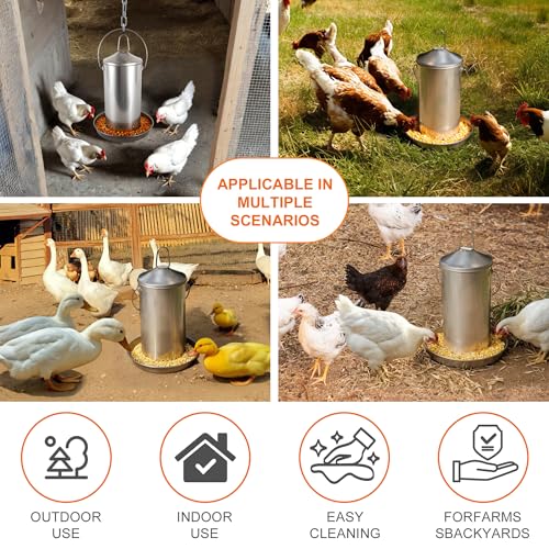 8.8lb Stainless Steel Hanging Chicken Feeder, Metal No Waste Poultry Feeder, Rustproof, Reusable, Long-Lasting, Gravity Feed Chicken Coop Accessories for Chicken, Geese, Duck, Hens, Rooster, Chick - color: 8.8lb