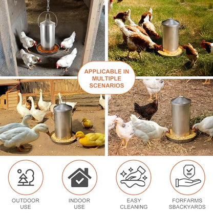 8.8lb Stainless Steel Hanging Chicken Feeder, Metal No Waste Poultry Feeder, Rustproof, Reusable, Long-Lasting, Gravity Feed Chicken Coop Accessories for Chicken, Geese, Duck, Hens, Rooster, Chick - color: 8.8lb