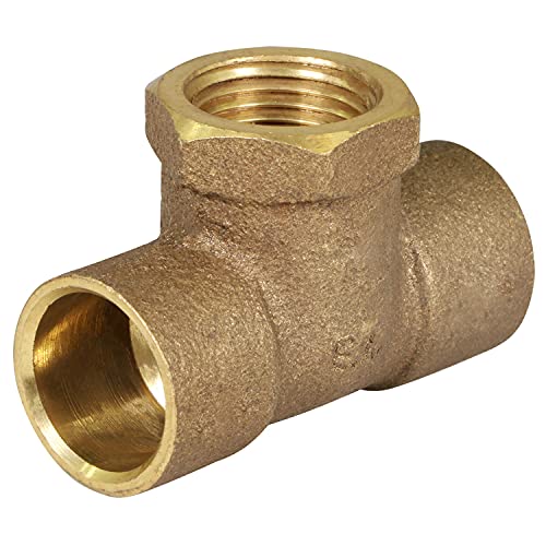 Everflow Supplies CCFT1234-NL C X C X F No Lead Cast Brass Tee Fitting with Solder Cups and Female Threaded Branch, 1/2" x 1/2" x 3/4" - size: 1/2" x 1/2" x 3/4"