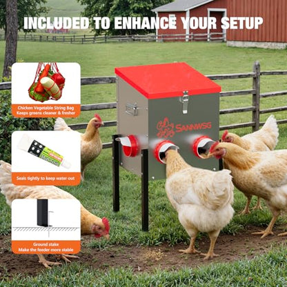 Sannwsg Chicken Feeders,30 lb Capacity 6 Port Automatic Chicken Feeder, Metal Chick Feeder with Locking Lid and Legs, Chicken Feeder for Chickens, Ducks, Geese - size: 6 Ports (2+2+2)