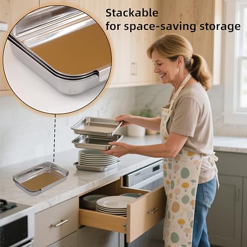 3-Piece Stainless Steel Breading Set – Interlocking Coating Trays for Chicken, Fish, Meat | Non-Slip, Dishwasher Safe, Oven Safe | Stackable Space-Saving Design for Flour, Egg (M-8.6" x 5.8") - size: 8.6" x 5.8" x 1.2"