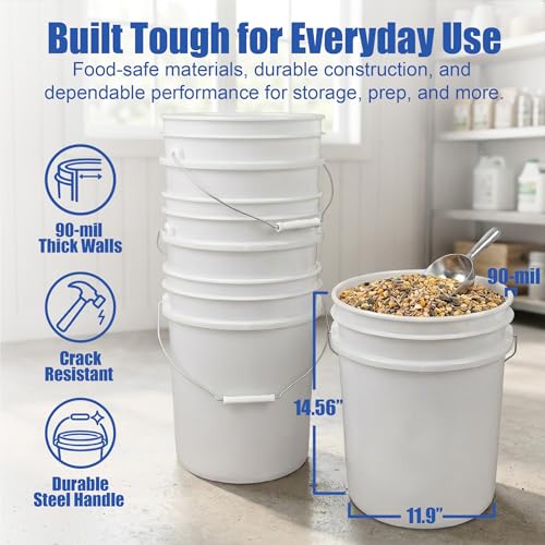 ePackageSupply 5 Gallon Bucket - Food Grade Bucket with Airtight Gamma Seal Screw-On Lid, BPA-Free, Heavy-Duty 90 Mil HDPE Plastic, Bulk Storage, Durable Container, Made in USA, White/Green, 3 Packs - color: White/Green, size: 3 Packs