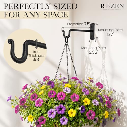 RTZEN Plant Hangers Outdoor or Indoor - Wrought Iron Metal Hanger Indoor Hook - Heavy Duty Wall Bracket Hooks for Hanging Plants Baskets Lanterns Bird Feeders - 2 Pack (Black Shepherds Hooks 7.5") - size: 7.5 Inch, style: Shepherds Hooks