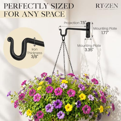 RTZEN Plant Hangers Outdoor or Indoor - Wrought Iron Metal Hanger Indoor Hook - Heavy Duty Wall Bracket Hooks for Hanging Plants Baskets Lanterns Bird Feeders - 2 Pack (Black Shepherds Hooks 7.5") - size: 7.5 Inch, style: Shepherds Hooks