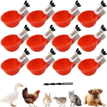 Chicken Waterer Cups, 12 Packs Poultry Water Feeder with Drill, Large Poultry Waterer Automatic Waterer for Chicken Coop, Duck, Chicks, Goose, Turkey, Bunny, Bird (Red, 12 Pack) - size: 12 Pack