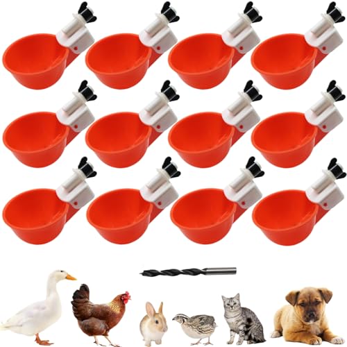 Chicken Waterer Cups, 24 Pack Poultry Water Feeder with Drill, Large Poultry Waterer Automatic Waterer for Chicken Coop, Duck, Chicks, Goose, Turkey, Bunny, Bird (Red, 24 Pack) - size: 24 Pack