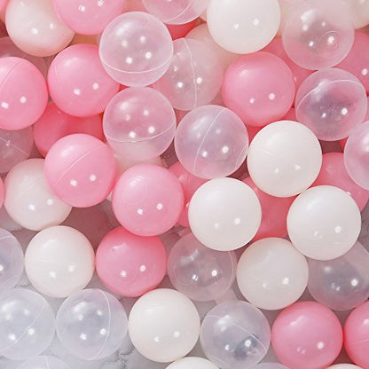 Colorful 100pcs Ball Pit Balls 2.2-inch Plastic Ocean Ball Crush Proof Stress Balls for Kids Pool Ball Playhouse Pit Accessories - color: 100 balls-Pink+beige+transparent