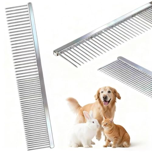 7.5 Inch Professional Solid Brass Stainless Steel Pet Dog Cat Grooming Comb,Wide & Dense Teeth for Removing Tangles, Knots,Undercoat,Excess Hair, Rounded Corners Design for Safe,Metal Dematting Tool - color: Mirror, size: 7.5 Inch X 1.4 Inch