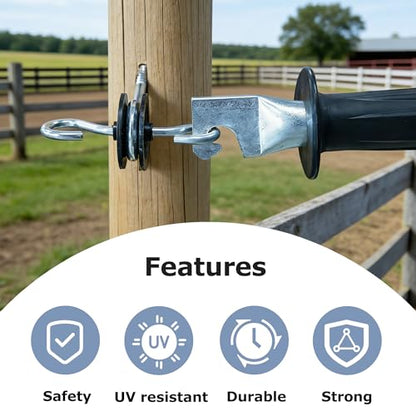 Heavy-Duty Gate Handle Electric Fence Gate Handles Rubber Insulated Gate Handle with Spring for Farm, House, Residence, Black 10 Pcs