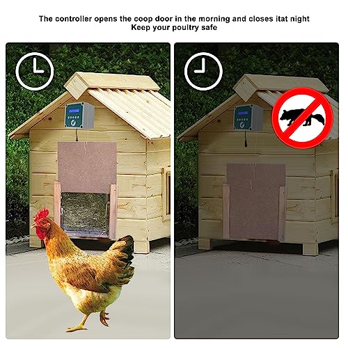 Automatic Chicken Coop Door Opener Kit, Timer & Light Sensor Controller with Remote (50m Range), IP44 Weatherproof Motor for Poultry House, Battery Backup Compatible