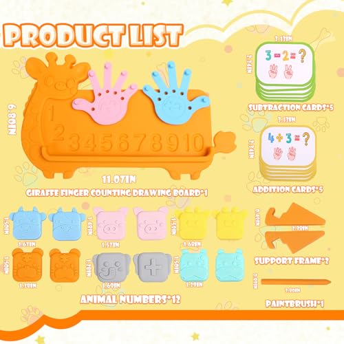 Silicone Counting Blocks Montessori Math Toy for Toddlers, Giraffe Board with Suction Cup & Tracing, Number Blocks Toys Preschool Manipulatives 3-5, Educational Toys for 3 Year Old