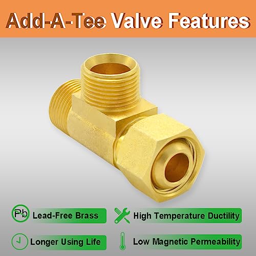 TT FLEX Brass Angle Stop Add-A-Tee Valve, 3/8 Inch Compression Inlet X 3/8 Inch Outlet, Pack of 4