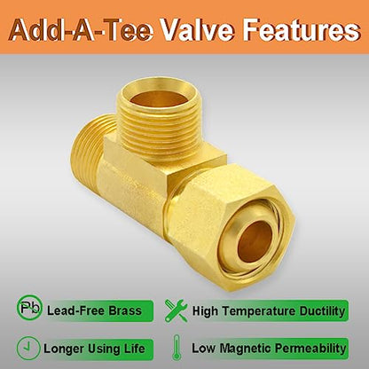 TT FLEX Brass Angle Stop Add-A-Tee Valve, 3/8 Inch Compression Inlet X 3/8 Inch Outlet, Pack of 4