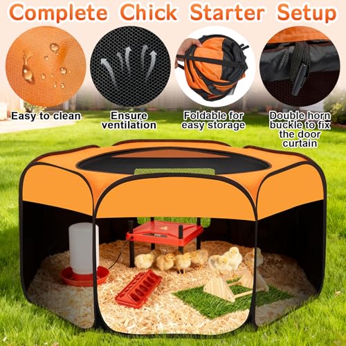 Brooder Box for Chicks Starter Kit,Dual Doors Chicken Brooder Playpen with Chick Heating Plate,Nesting Pad,Feeder & Waterer,Portable Chick Enclosure for Baby Chicks,Ducks & Quail,Holds Up to 15 Chicks