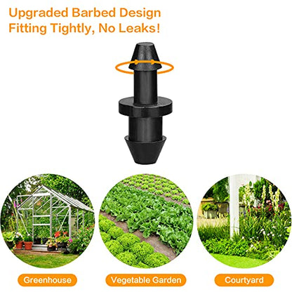 1/4" Drip Irrigation End Plug Fittings, 60 Pieces Drip Barbed End Cap Connectors for 1/4 Inch Irrigation Tubing, Drip Line Goof Plugs for Garden Lawn Systems - size: 4/7mm End Plugs-60P