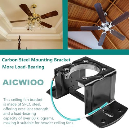 Universal Ceiling Fan Mounting Bracket with Ground Wire - 2.0mm Heavy Duty Steel Replacement Mount for 1" Downrods & 4" Boxes, Flat & Low Slope Ceilings (≤10°), Bracket Only - size: Excludes mounting hardware