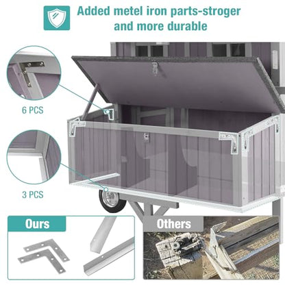 Outdoor Chicken Coops with Large Wheels,Wooden Hen House with 3 Nesting Boxes Leak Proof Pull-on Tray and UV-Resistant Roof Panel - color: Grey, size: 48.58"L x 37.58"W x 51.22"H
