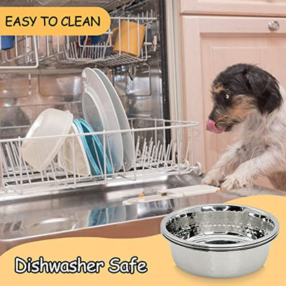 Fhiny 3 Pack Hammered Stainless Steel Dog Bowls, 4 Cups/32 Oz Premium Metal Puppy Feeder Bowl Set for Raised Feeding Station Basic Kitten Food & Water Dishes for Small & Medium Pets Dishwasher Safe - size: 4 Cups/32 Oz