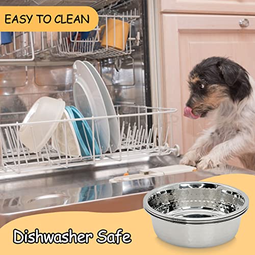 Fhiny 3 Pack Hammered Stainless Steel Dog Bowls, 8 Cups/64 Oz Premium Metal Puppy Feeder Bowl Set for Raised Feeding Station Basic Kitten Food & Water Dishes for Small & Medium Pets Dishwasher Safe - size: 8 Cups/64 Oz