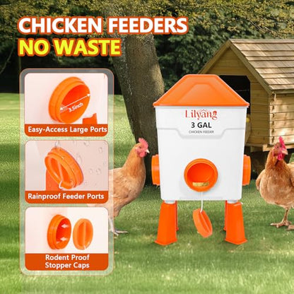 Lilyang Automatic Chicken Waterer & Feeder 3 Gallon, Auto-Refill Chicken Waterer with Float Valve, Anti-Spill Feeder & Leak-Proof Cups, End Daily Refilling & Mess, Standing or Hanging Use - color: Bright Orange